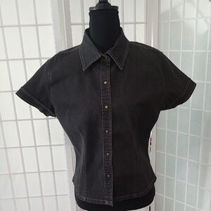 Dark Grey Short Sleeve Denim Shirt Brass Snaps